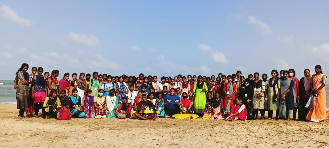 Large group training on the beach