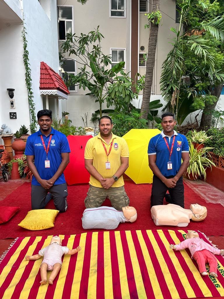 CPR manikins laid out for a training session