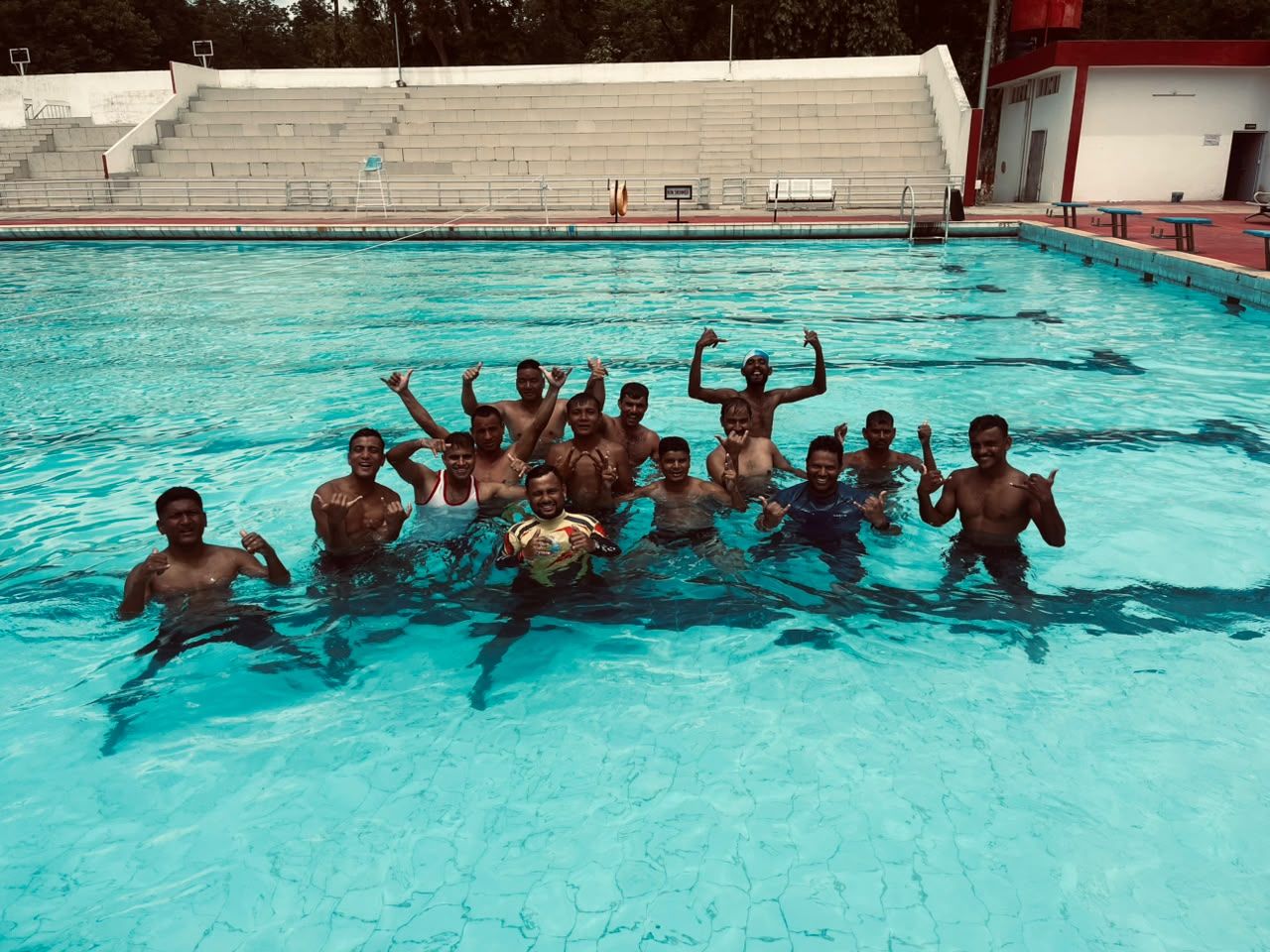 Trainees in a swimming pool