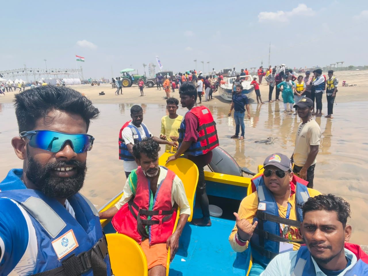 Rescue boat crew on the beach