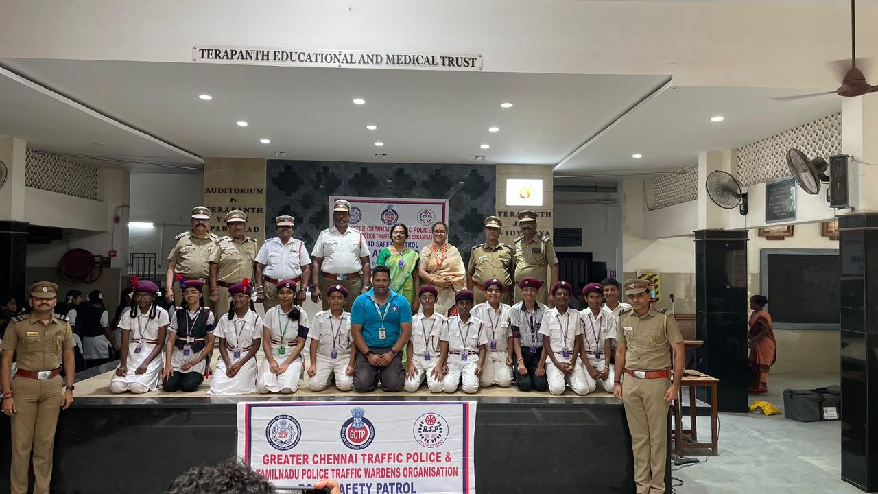 Road Safety Patrol students with traffic police