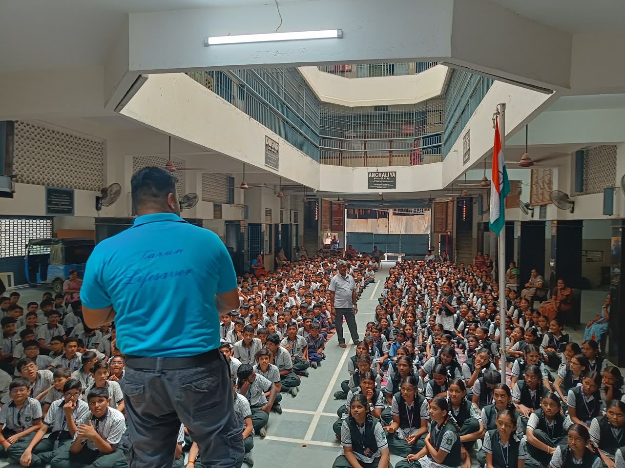Safety session in a school courtyard