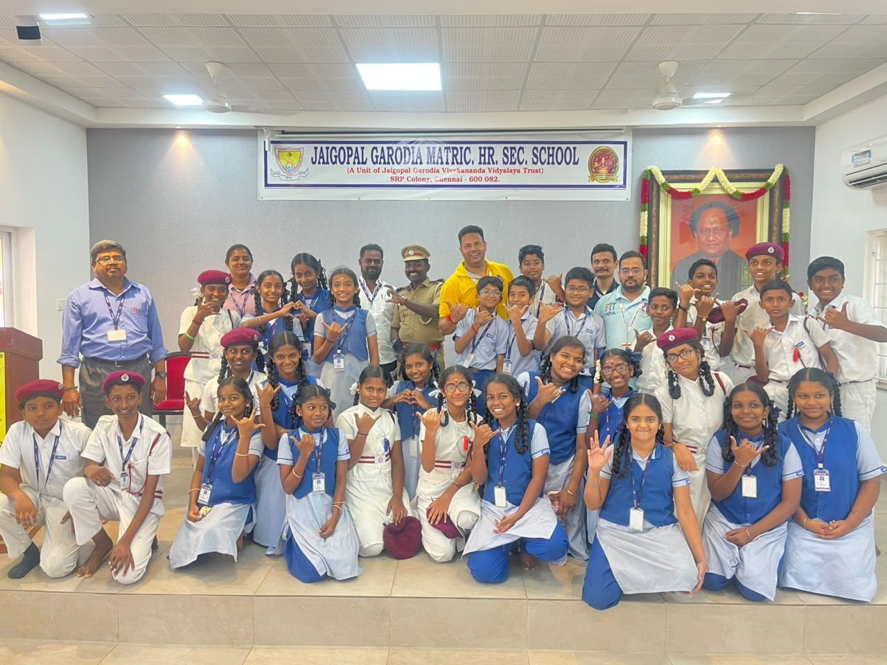 Students after a first aid session at Jaigopal Garodia Matric. Hr. Sec. School