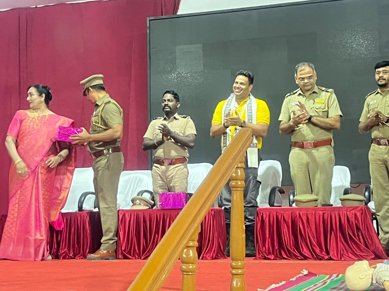 On stage with Greater Chennai Traffic Police officers