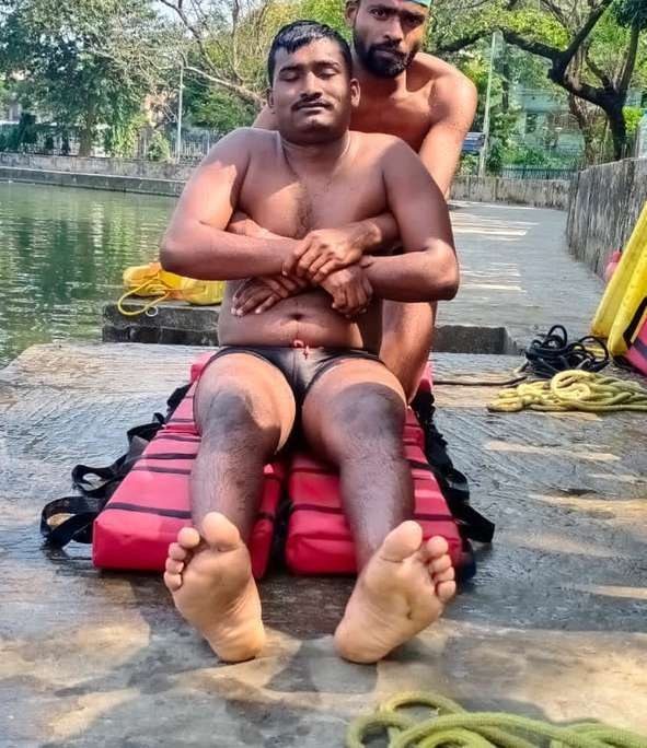 Trainees practising a spinal injury carry